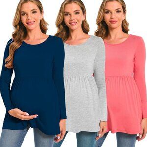 Women's Long Sleeve Maternity Shirts Basic Casual Pregnancy Top 3 Pack
